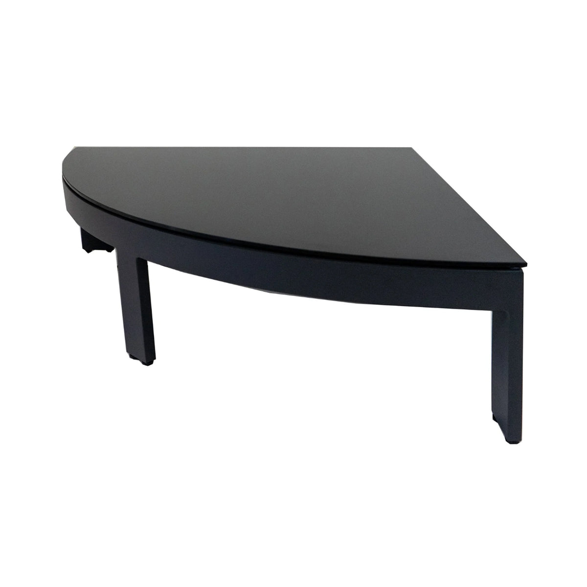 Black quarter-moon coffee table on a white background