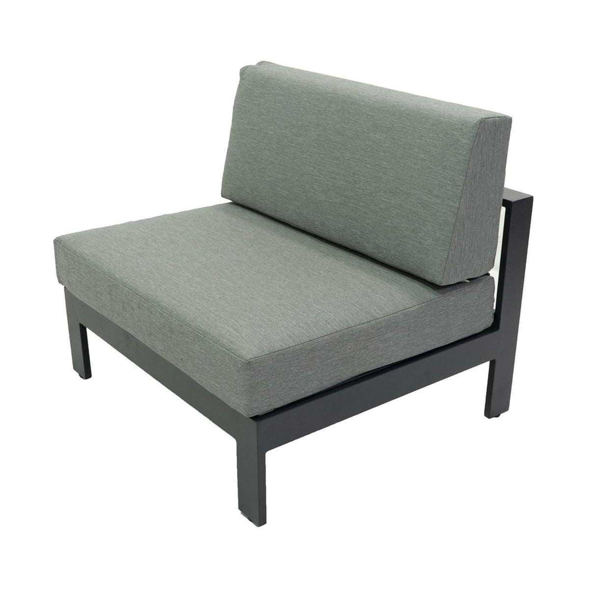 Gray outdoor sofa with cushions on a white background