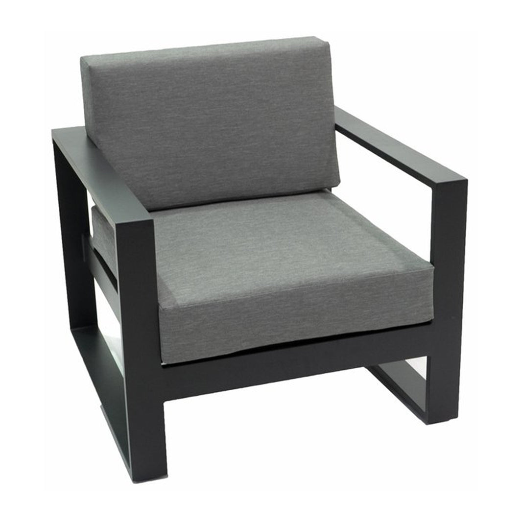 Club chair with gray cushions and grey frame on a white background