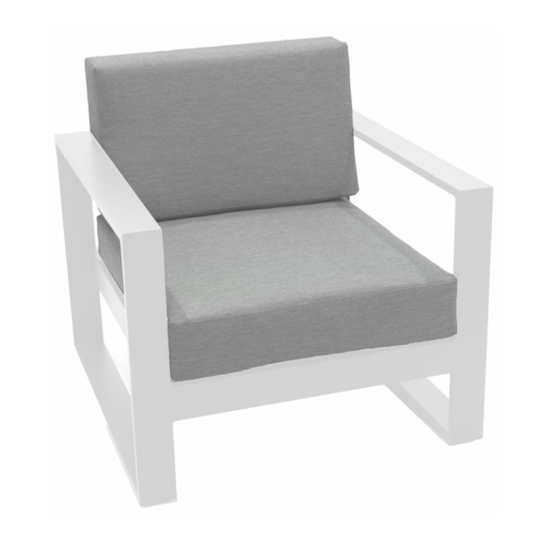 White modern chair with gray cushions on a white background