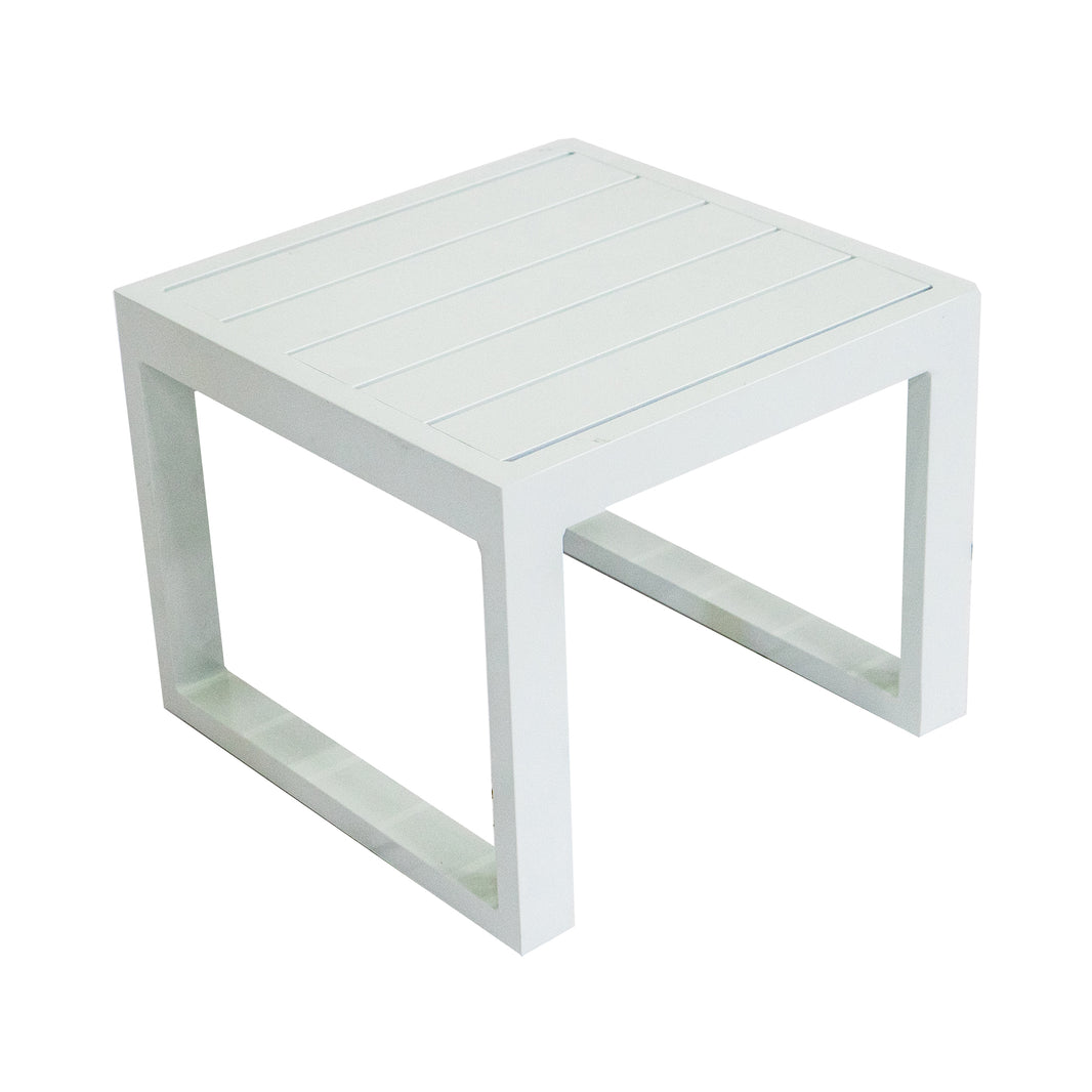 White square slatted table on a white background