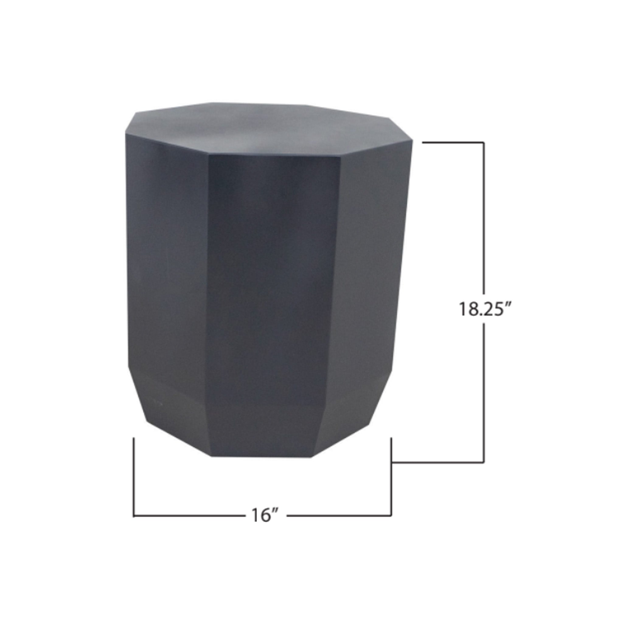 Octagonal side table with dimensions on a white background
