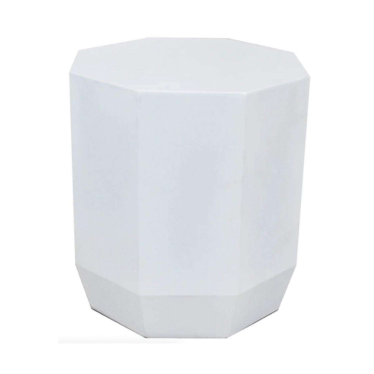 White geometric side table on a white background