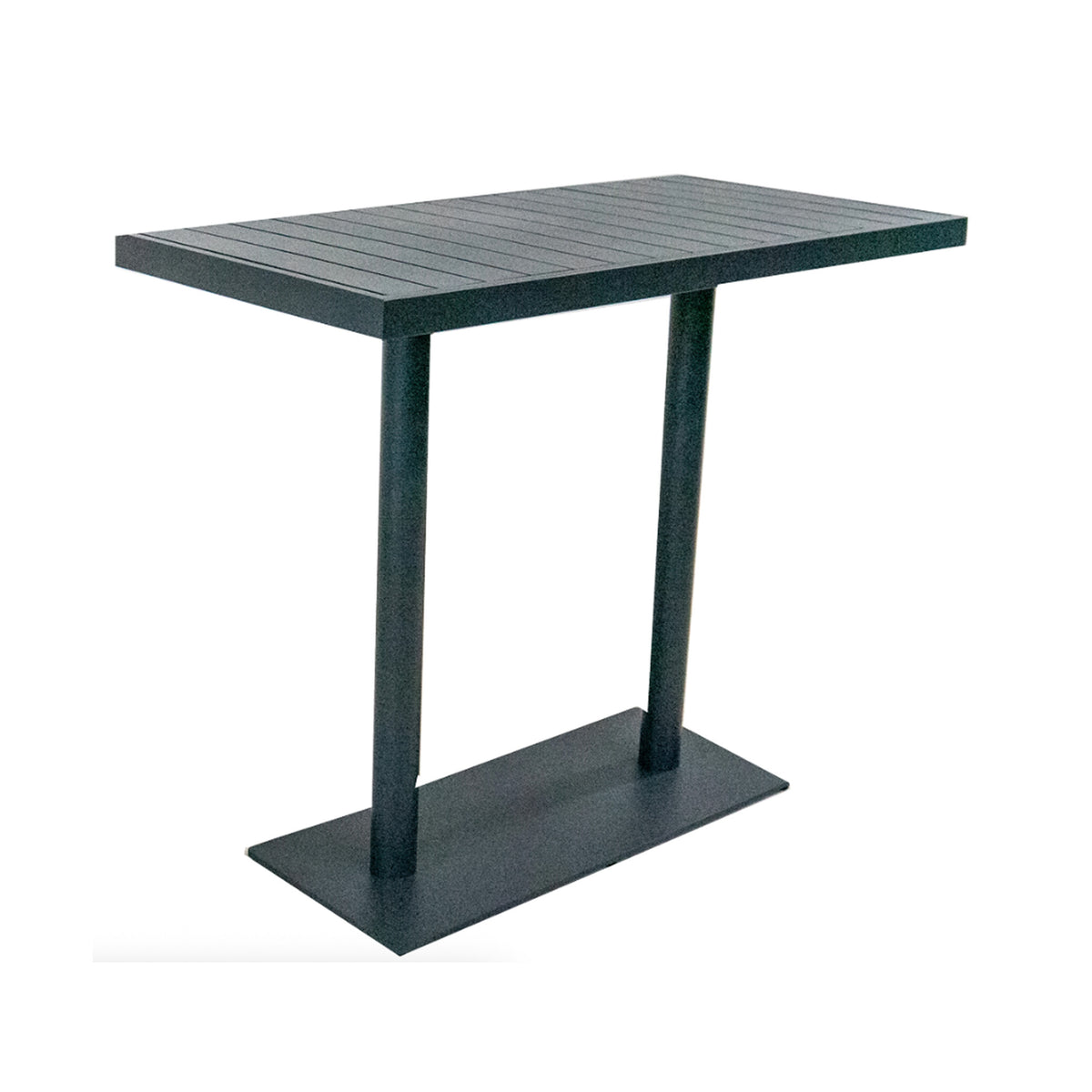 Black metal rectangular bar table on a white background