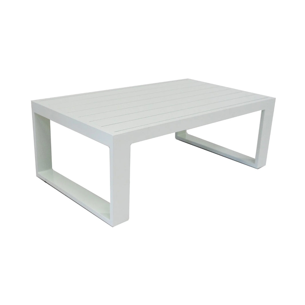 White rectangular outdoor table on a white background