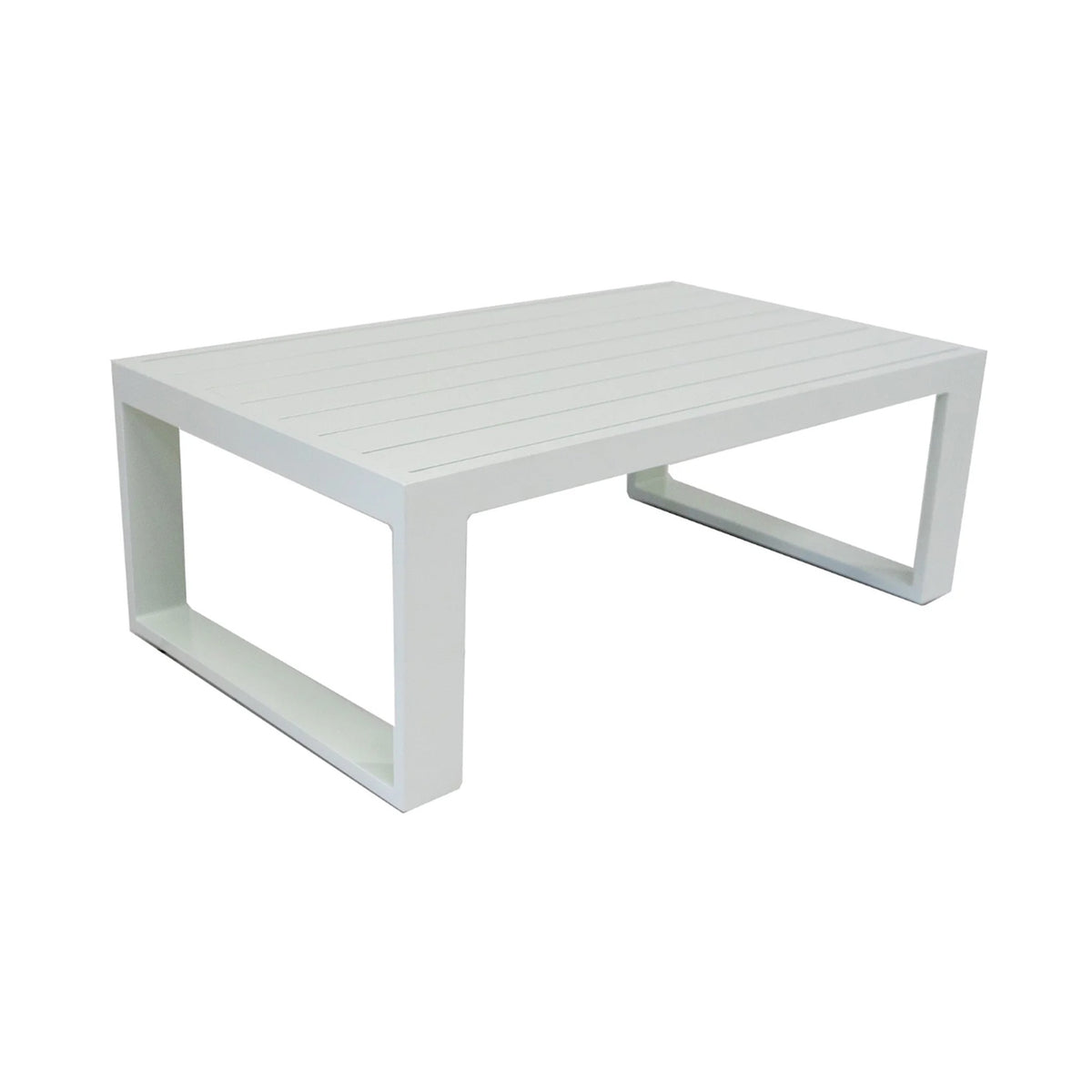 White rectangular outdoor table on a white background