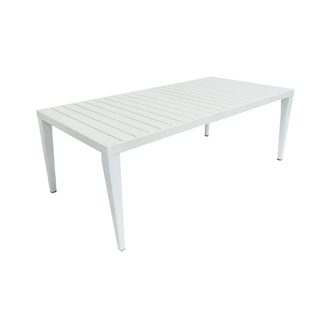 White rectangular outdoor table on a white background