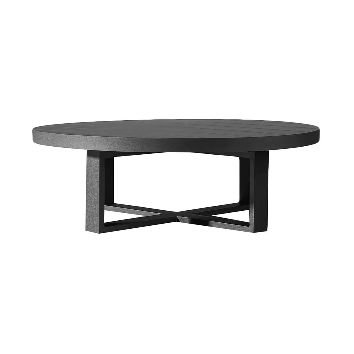 Grey round coffee table with a modern design on a white background
