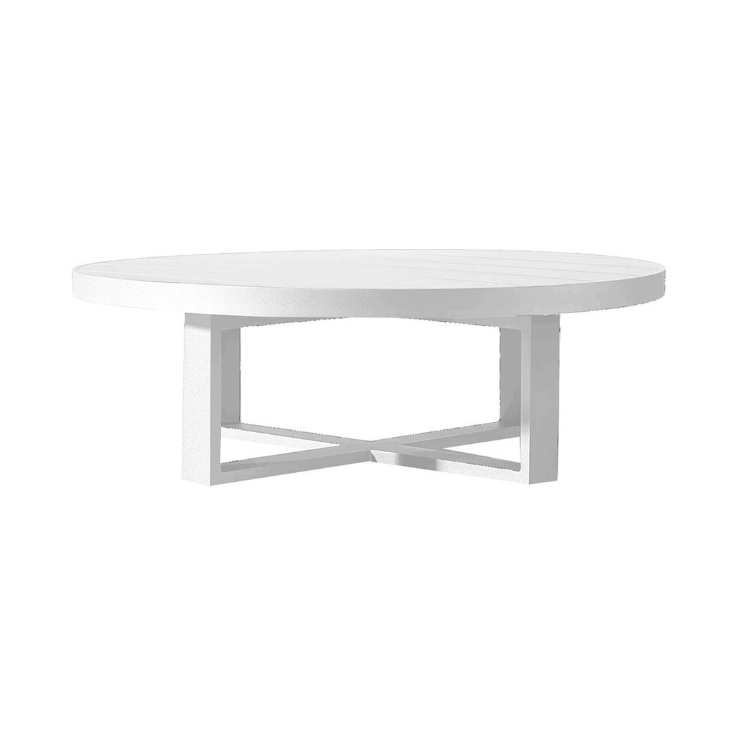White round coffee table with a minimalist design on a white background
