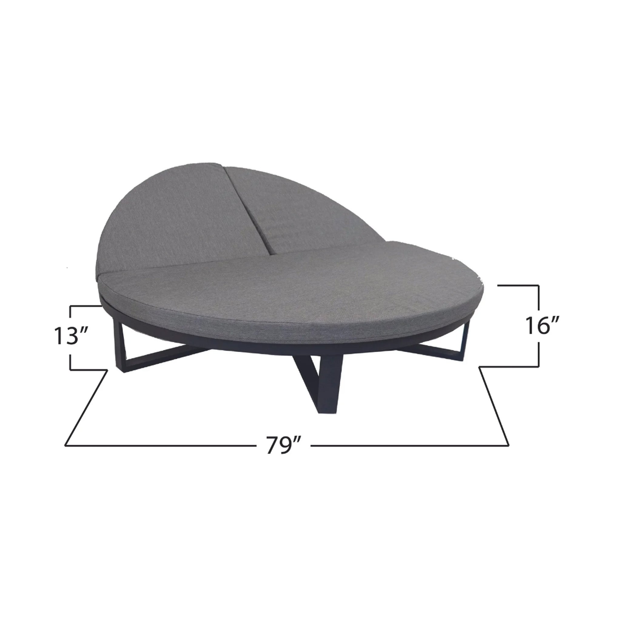 Gray outdoor chaise with dimensions labeled on a white background