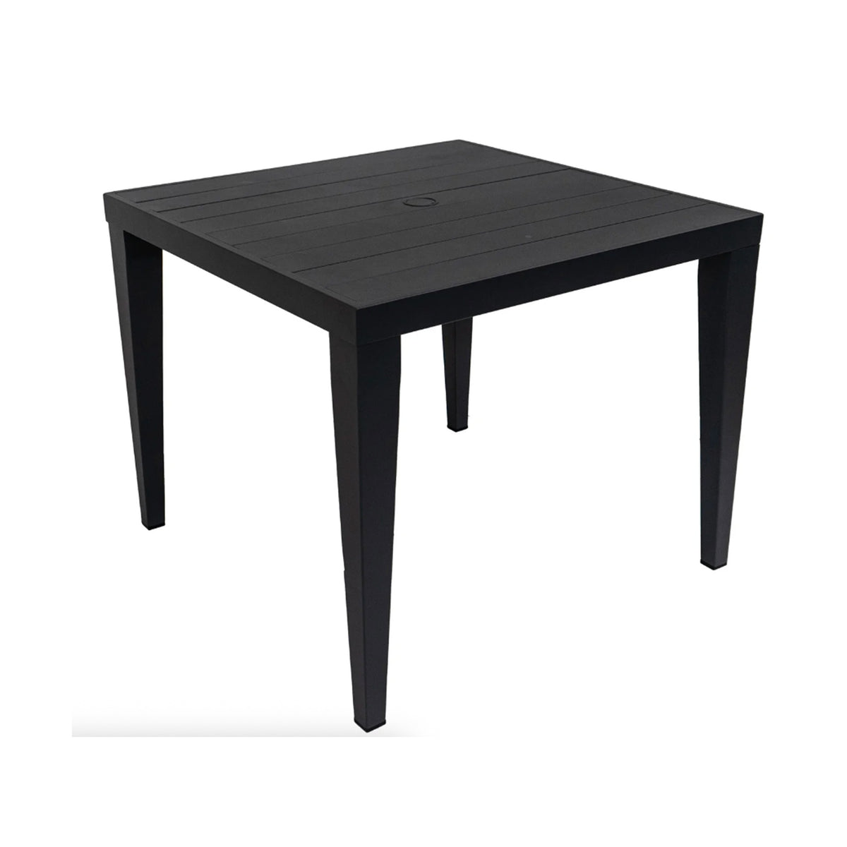 Grey square dining table on a white background