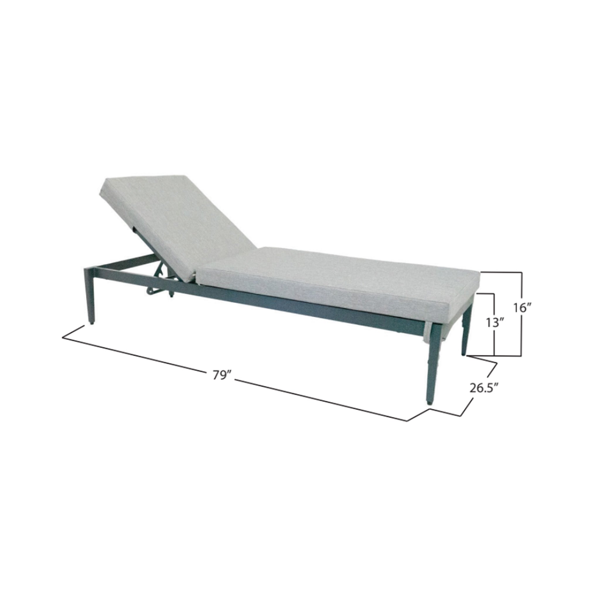 Chaise lounge with dimensions on a white background