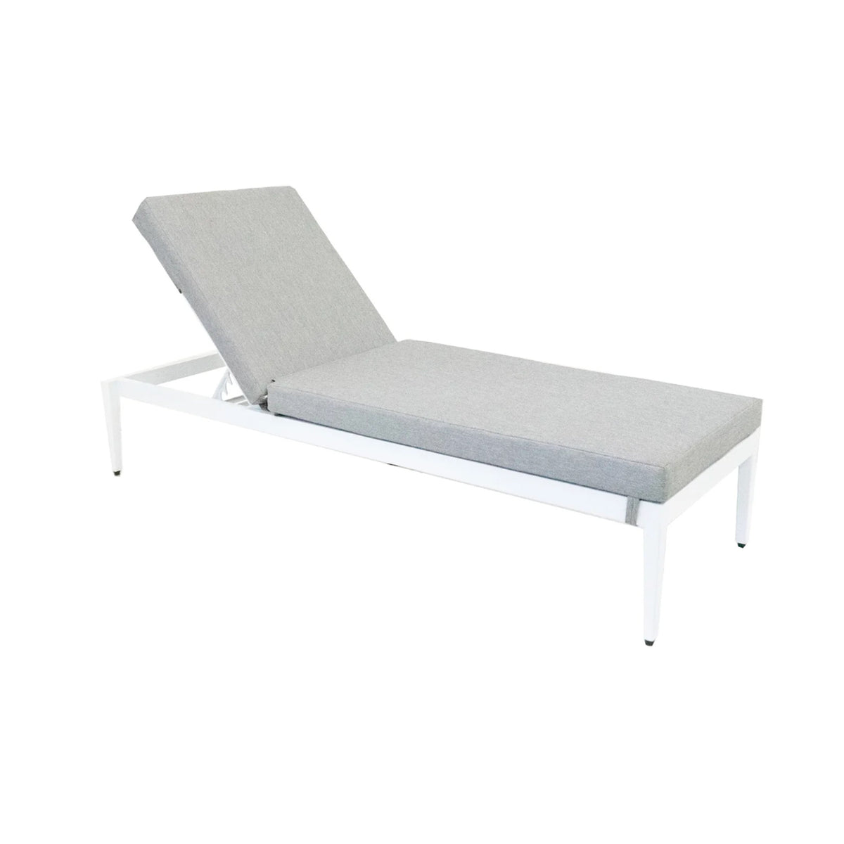 White lounge chair with gray cushion on a white background