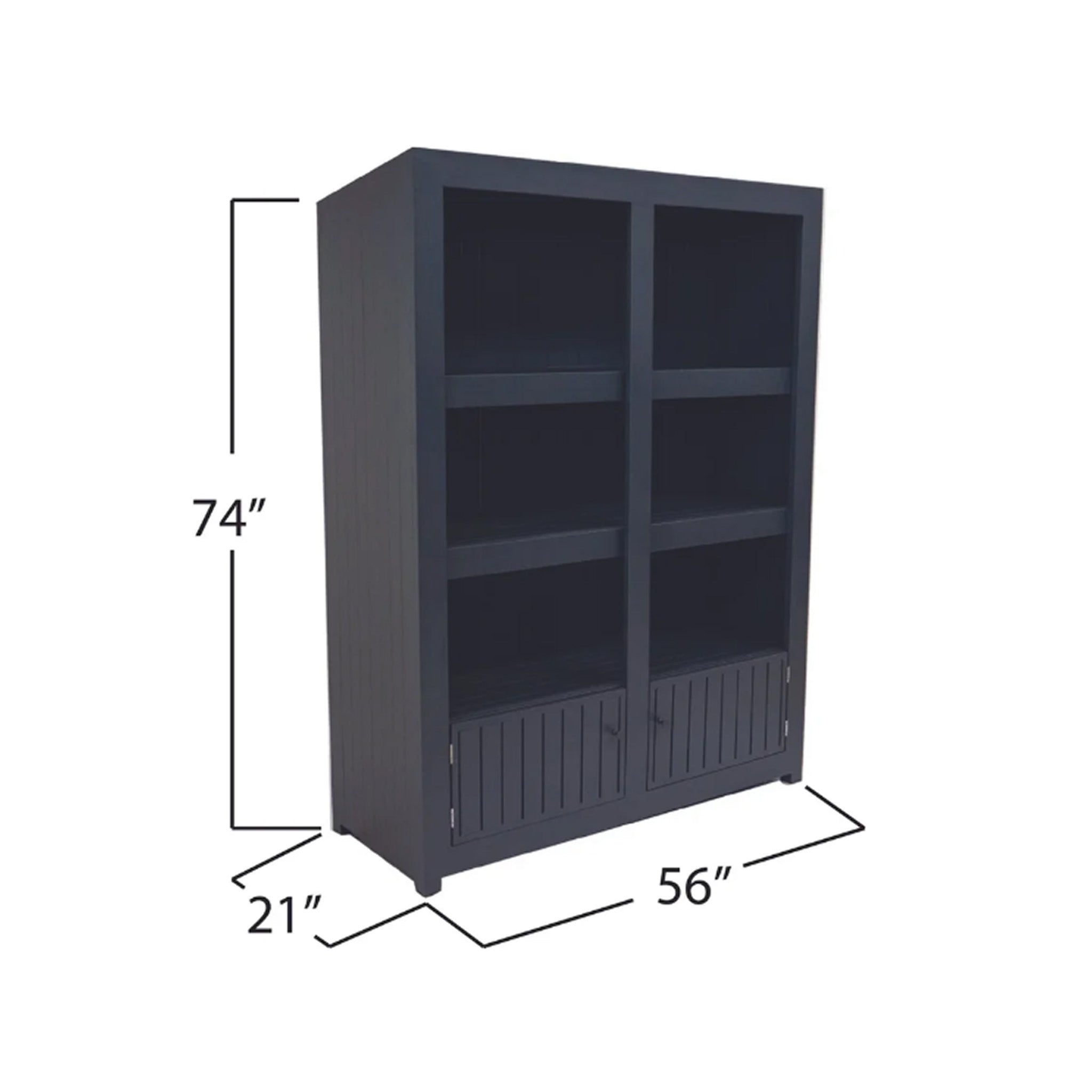 Dark grey metal helving unit with dimensions labeled on a white background