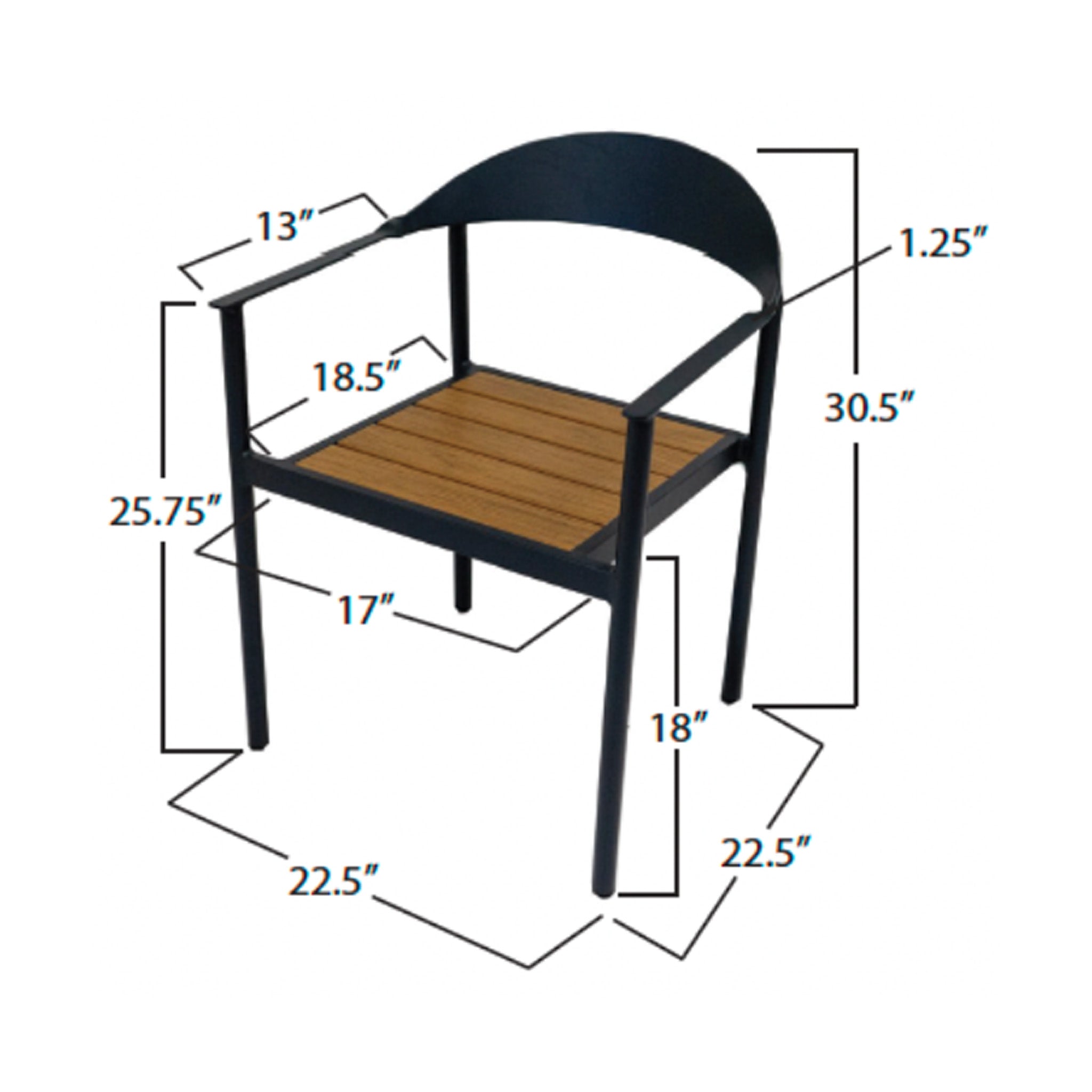 Chair with dimensions labeled on a white background