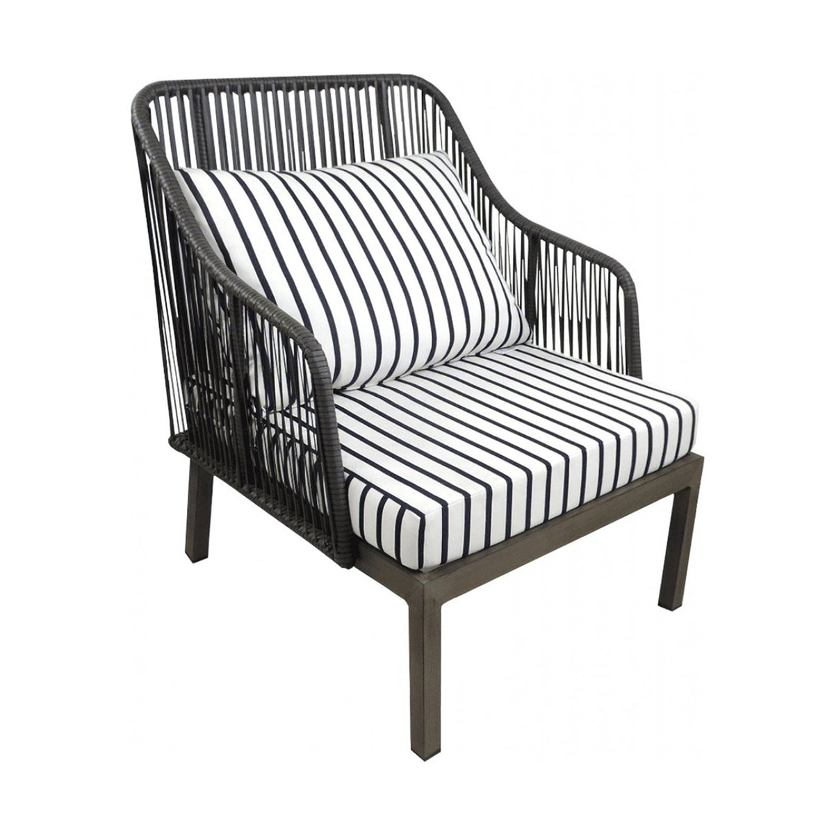 Club chair with black and white striped cushion on a white background