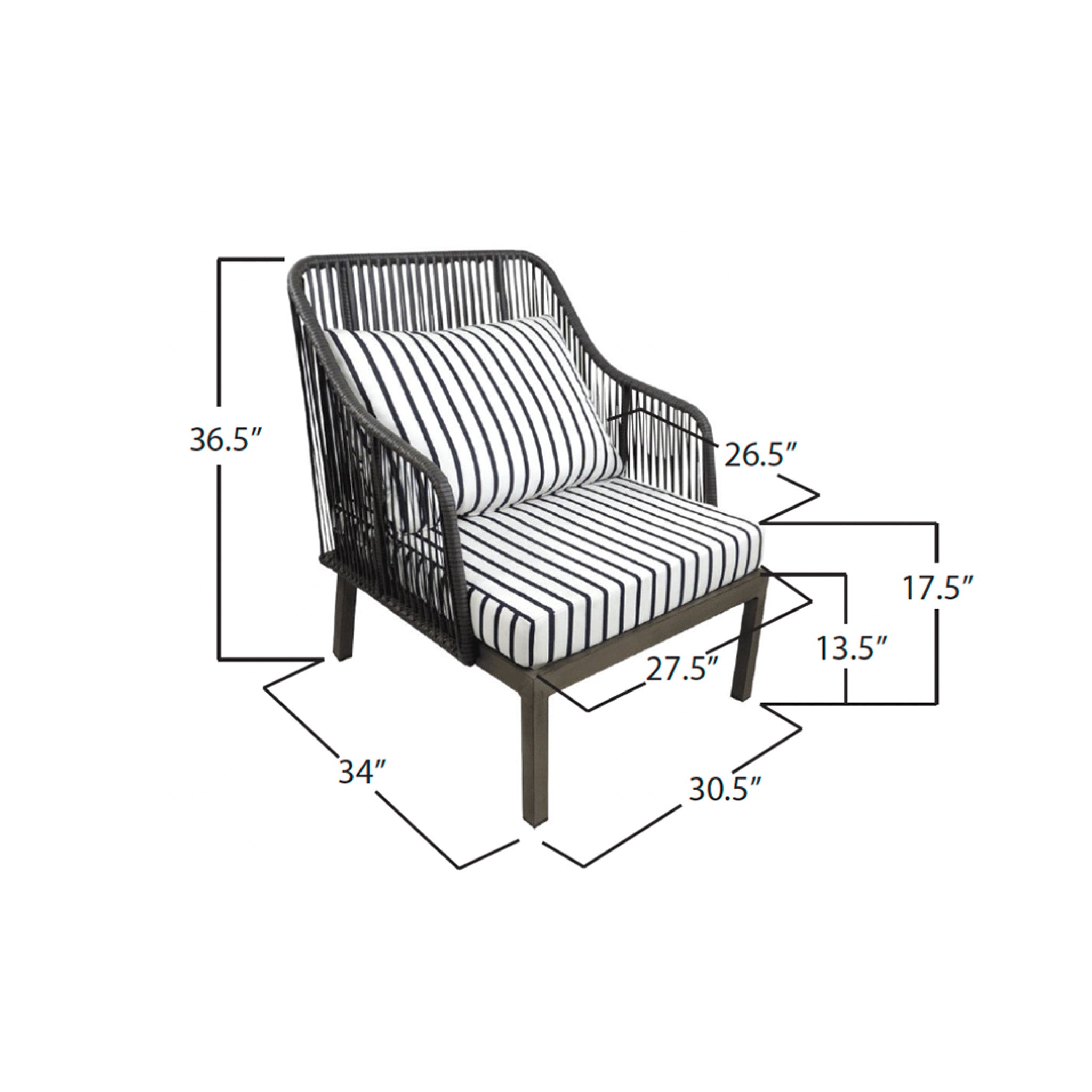 Measurement diagram of a chair with dimensions labeled