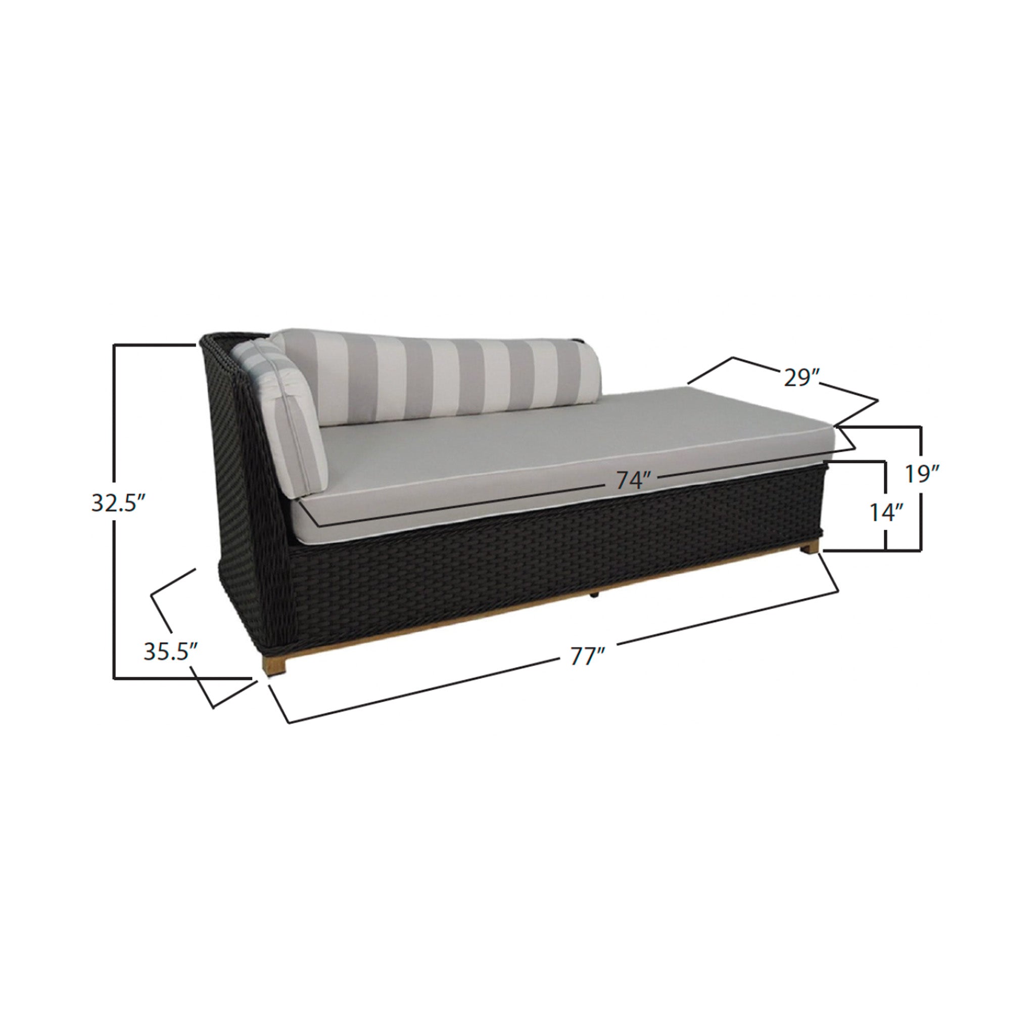 Measurement chart of a sofa with dimensions labeled
