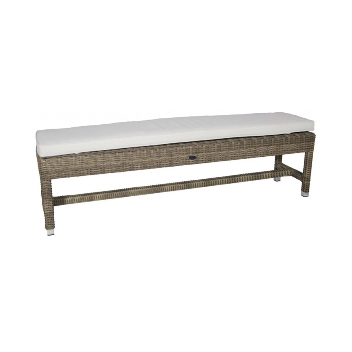 Wicker bench with a white cushion on a white background