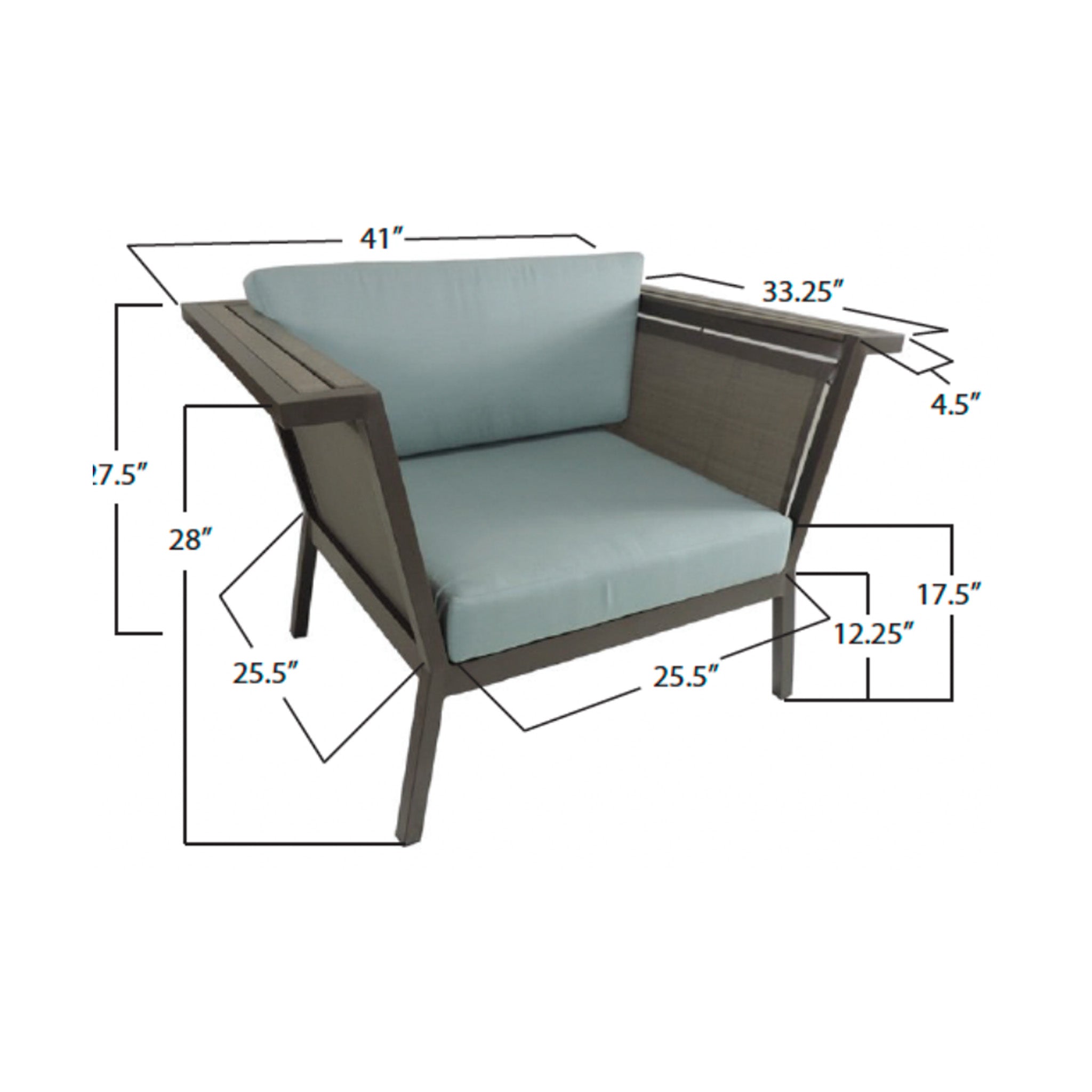 Measurement diagram of a chair with dimensions labeled