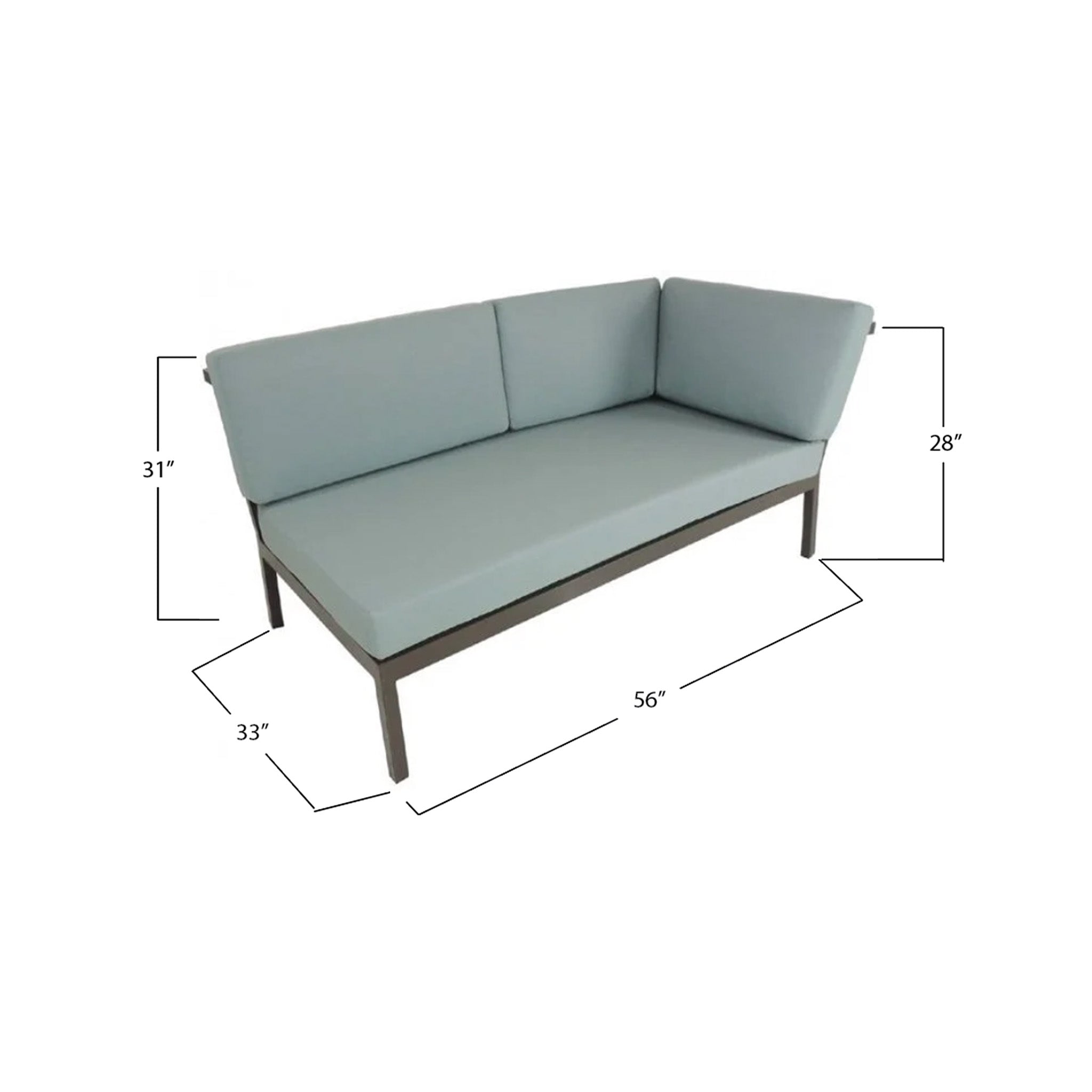 Outdoor sofa with dimensions on a white background