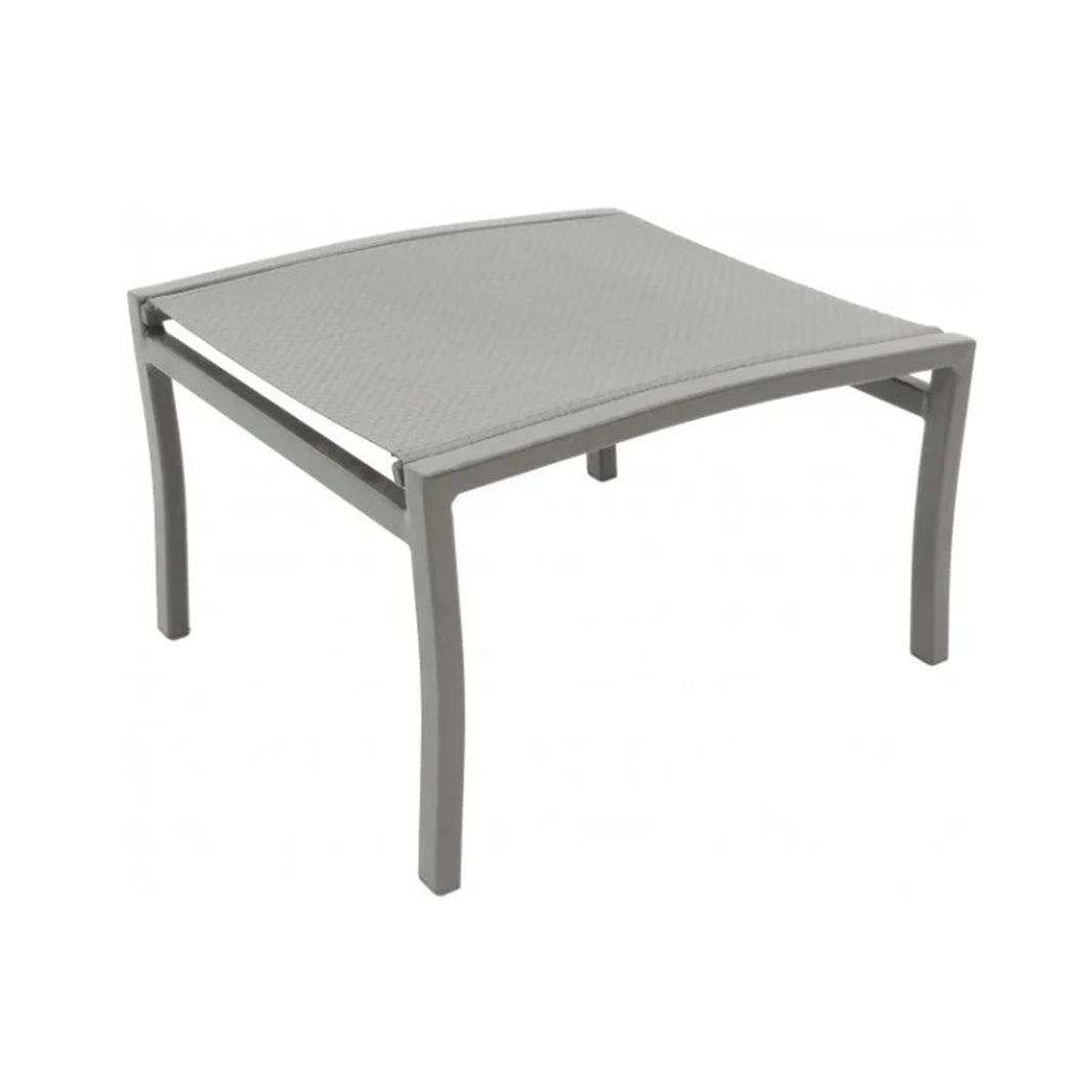 Side view of white rectangular ottoman on a white background