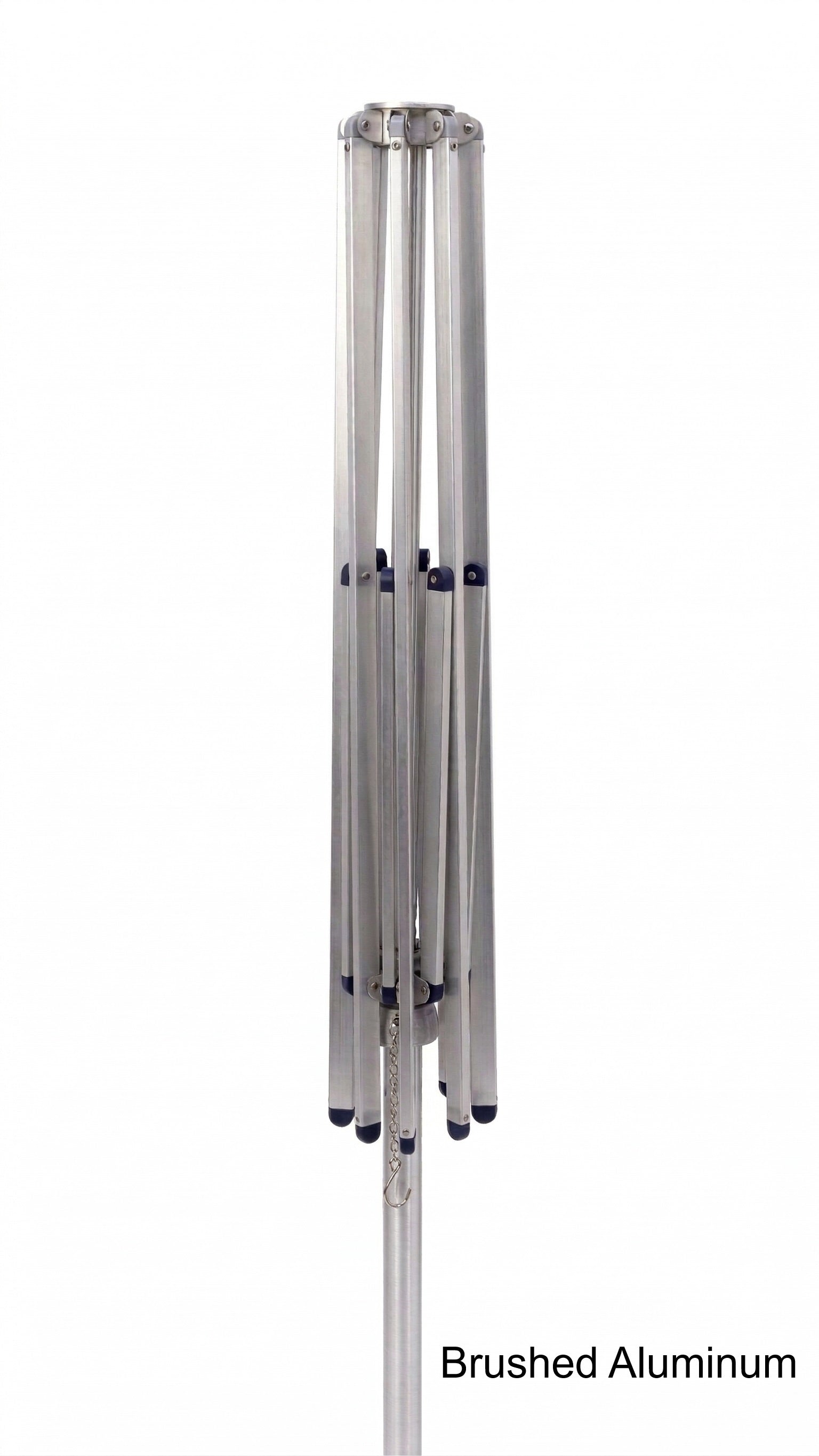 Bushed Aluminum umbrella frame alone on a white background. Text in the bottom right corner says "brushed aluminum"